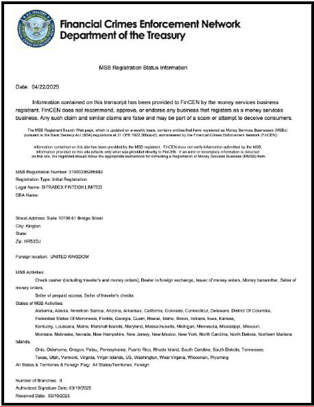 米国で政府発行のMSBライセンスを取得済み