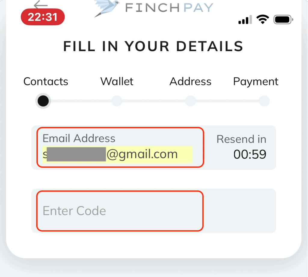 メールアドレスとコード入力