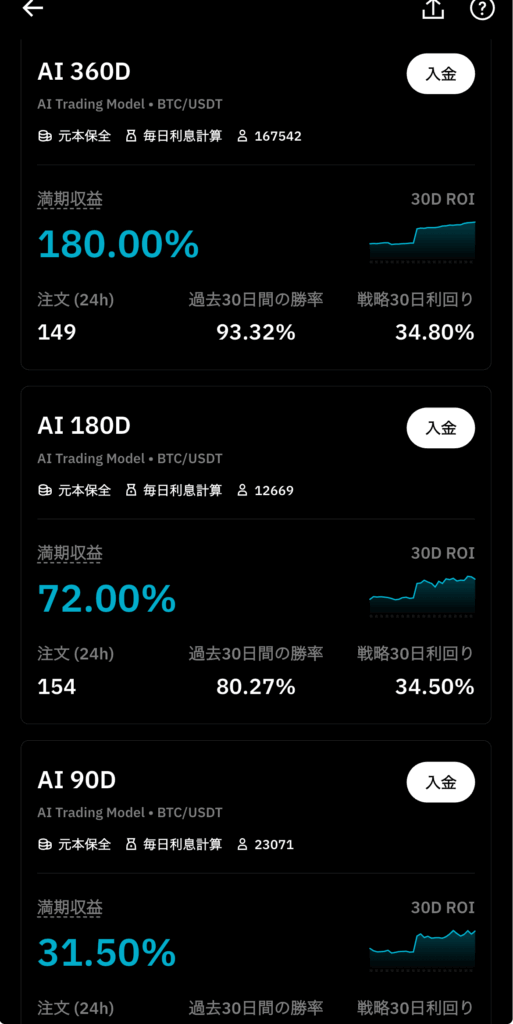 利用したい運用プランの「入金」選択