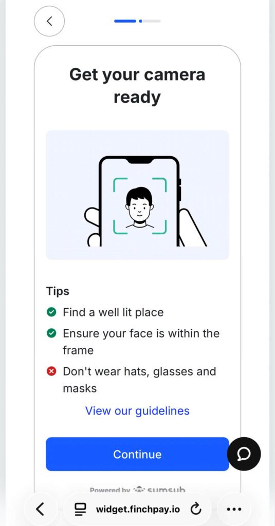 顔写真撮影の前の画面